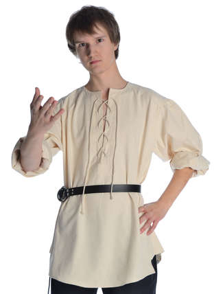 Mittelalter Schnürhemd Parzival in Beige Frontansicht