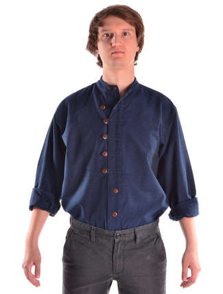Mittelalter Hemd Erec in Blau Frontansicht 2