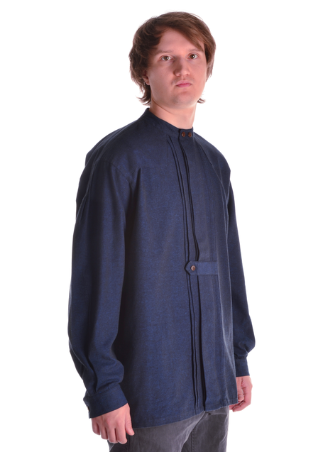 Mittelalter Hemd Gawan in Blau Seitenansicht
