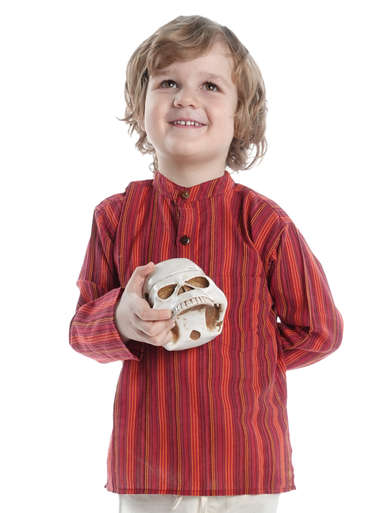 Mittelalter Kinderhemd Anfortas in Rot gestreift Frontansicht 2