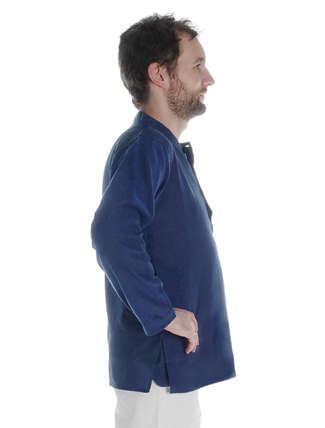 Mittelalter Hemd Anfortas in Blau Seitenansicht