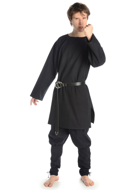 Mittelalter Tunika Siegfried mittel in Schwarz Frontansicht