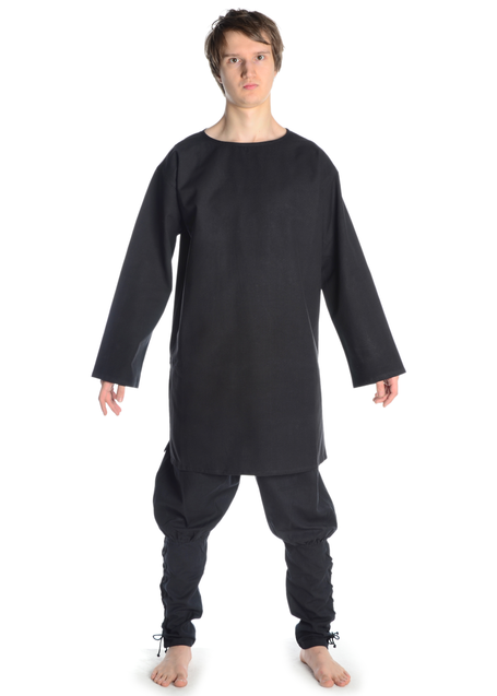 Mittelalter Tunika Siegfried mittel in Schwarz Frontansicht 2