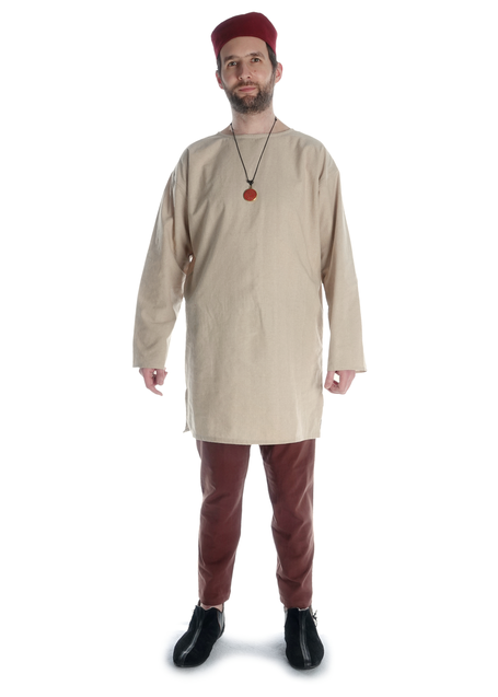Mittelalter Tunika Siegfried mittel in Hanffarben Frontansicht 5
