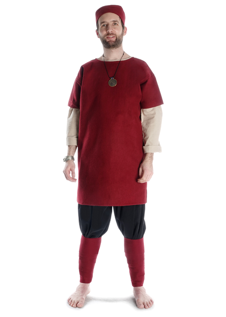 Mittelalter Tunika Hermann Wollfilz in Rot Frontansicht 2