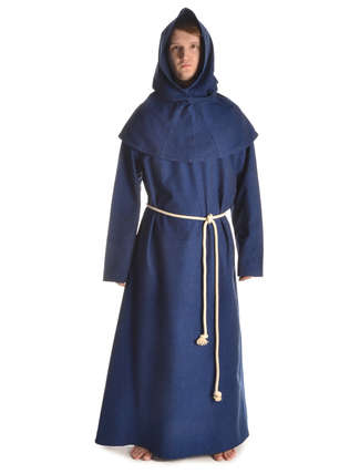 Mittelalter Mönchskutte Halzebier (Set) in Blau Frontansicht