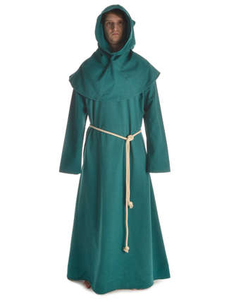 Mittelalter Mönchskutte Halzebier (Set) in Grün Frontansicht