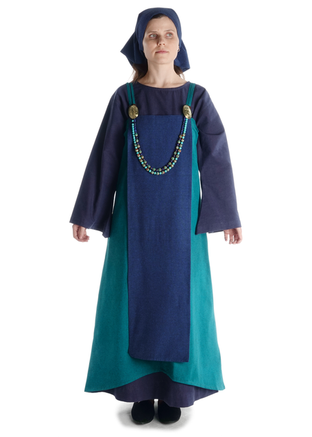 Mittelalter Kleid Sigune in Blau Frontansicht 4