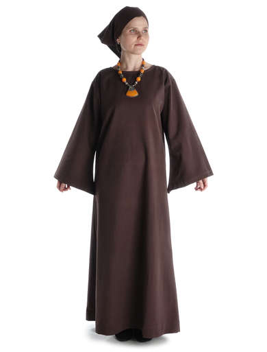 Mittelalter Kleid Sigune in Braun Frontansicht