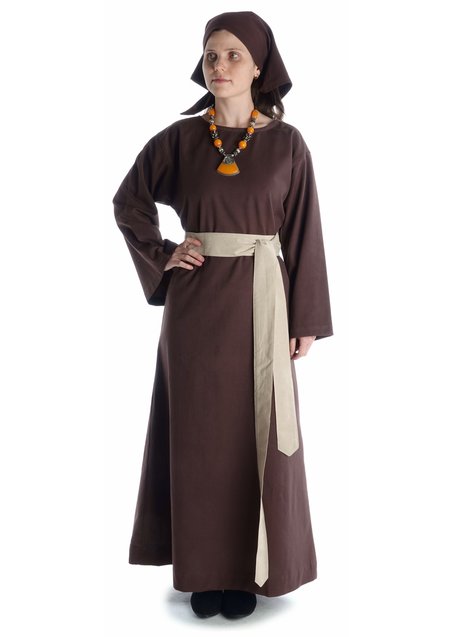 Mittelalter Kleid Sigune in Braun Frontansicht 2