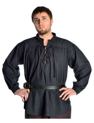 Mittelalter Schnürhemd Klingsor in Schwarz Frontansicht