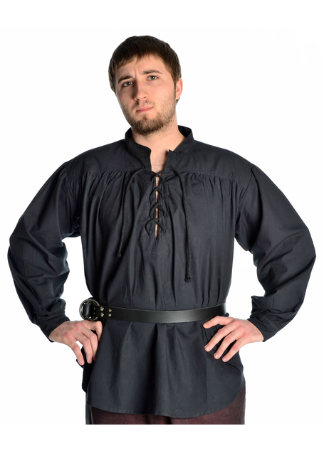 Mittelalter Schnürhemd Klingsor in Schwarz Frontansicht