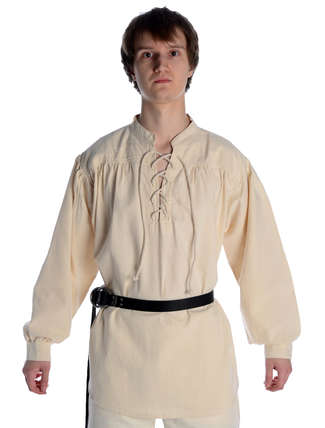Mittelalter Schnürhemd Artus in Beige Frontansicht