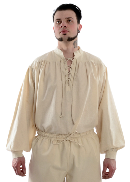 Mittelalter Schnürhemd Artus in Beige Frontansicht 2