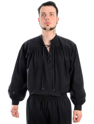 Mittelalter Schnürhemd Artus in Schwarz Frontansicht 2