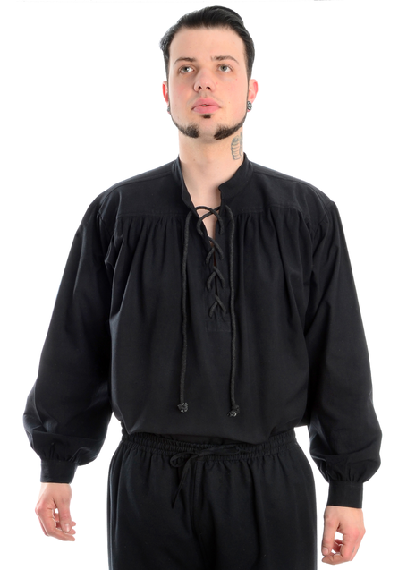 Mittelalter Schnürhemd Artus in Schwarz Frontansicht 2