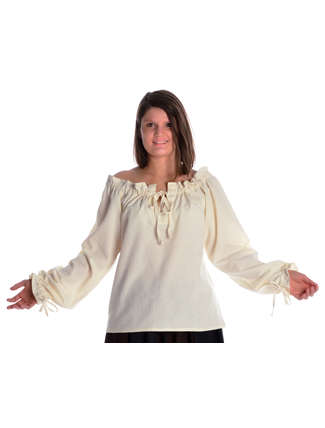 Mittelalter Bluse Gotelinde in Beige Frontansicht