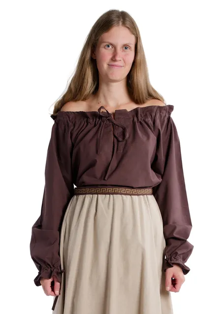 Mittelalter Bluse Gotelinde in Braun Frontansicht