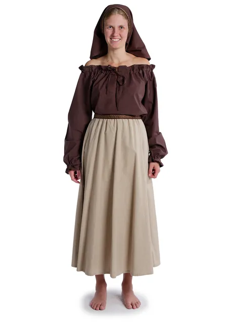 Mittelalter Bluse Gotelinde in Braun Frontansicht 8