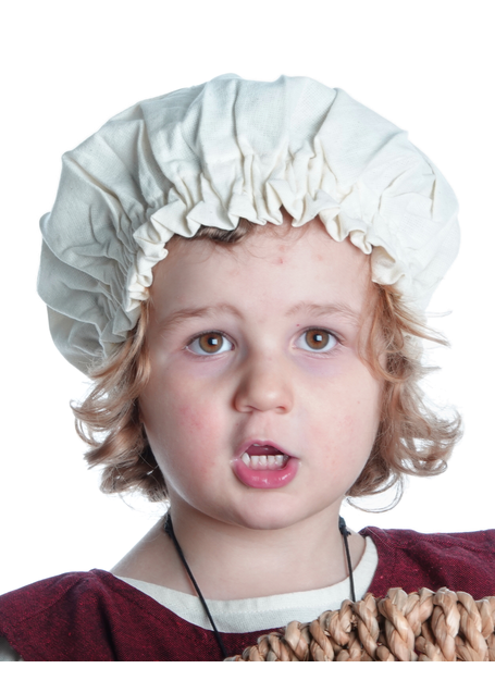Mittelalter Kinderhaube Florie aus Baumwolle in Beige Frontansicht