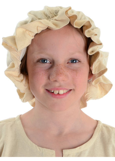 Mittelalter Kinderhaube Florie aus Baumwolle in Beige Frontansicht 2