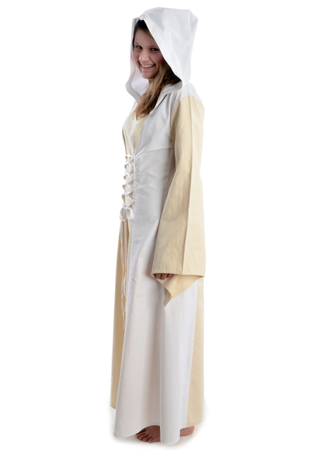 Mittelalter Kleid Liebgart in Beige-Weiß Seitenansicht