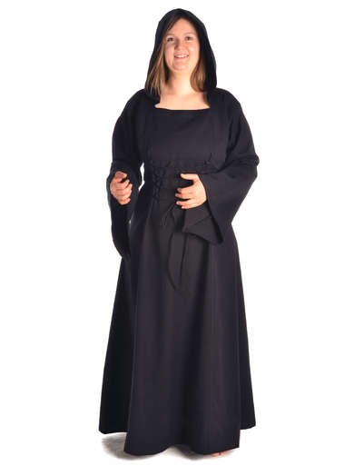 Mittelalter Kleid Liebgart in Schwarz Frontansicht