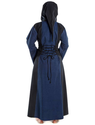 Mittelalter Kleid Liebgart in Blau-Schwarz RÃ¼ckansicht