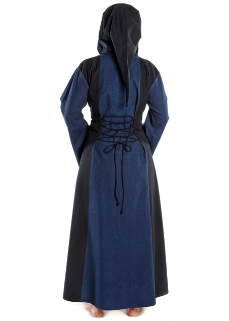 Mittelalter Kleid Liebgart in Blau-Schwarz Rückansicht