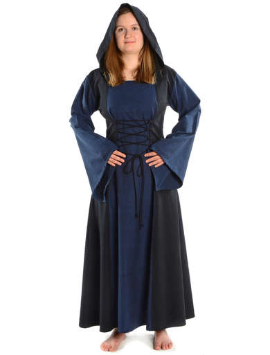 Mittelalter Kleid Liebgart in Blau-Schwarz Frontansicht