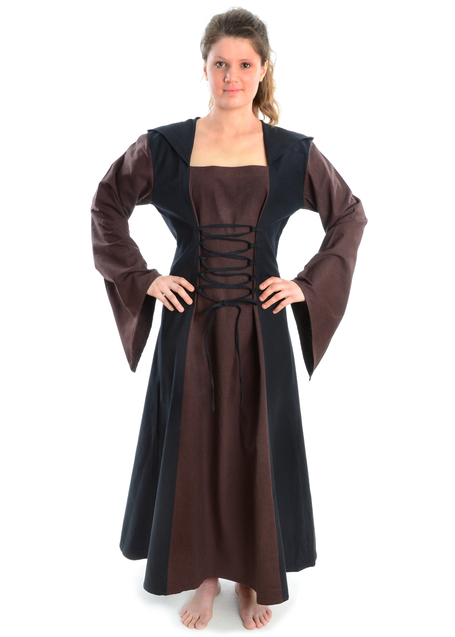 Mittelalter Kleid Liebgart in Braun-Schwarz Frontansicht