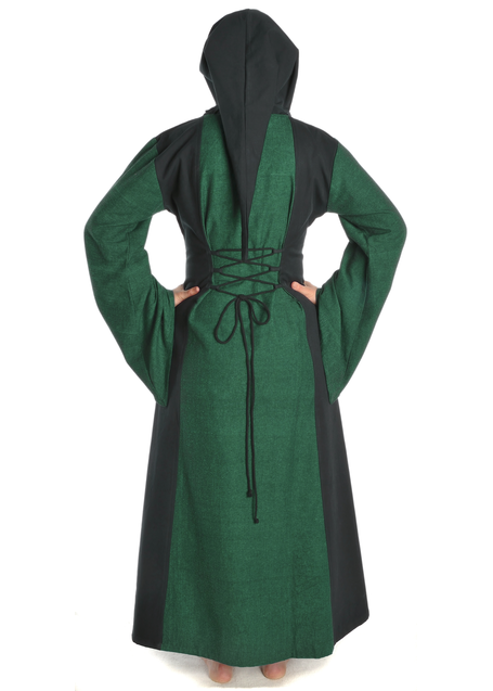 Mittelalter Kleid Liebgart in Grün-Schwarz Rückansicht