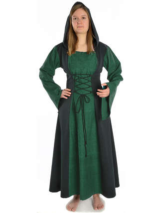 Mittelalter Kleid Liebgart in Grün-Schwarz Frontansicht