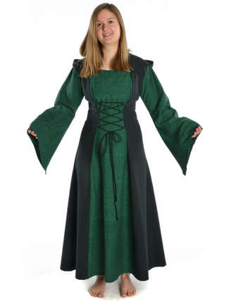 Mittelalter Kleid Liebgart in Grün-Schwarz Frontansicht 2