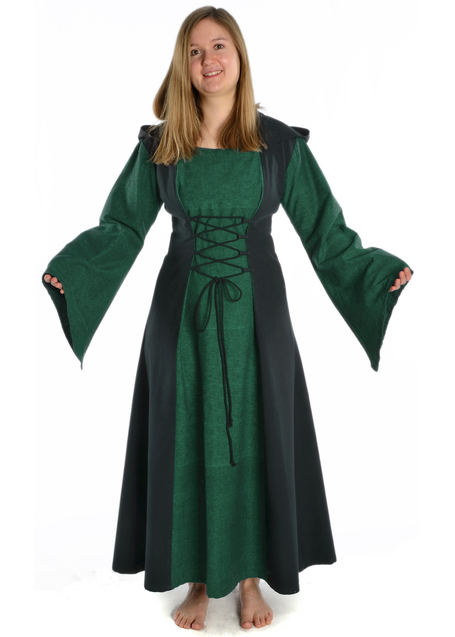 Mittelalter Kleid Liebgart in Grün-Schwarz Frontansicht 2
