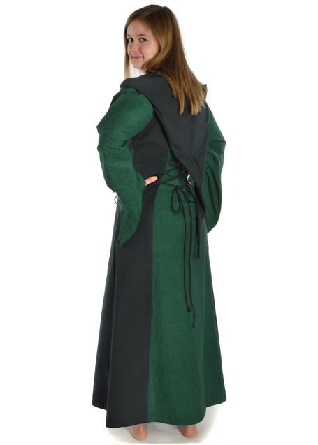 Mittelalter Kleid Liebgart in Grün-Schwarz Seitenansicht