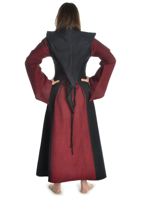 Mittelalter Kleid Liebgart in Rot-Schwarz Rückansicht 2
