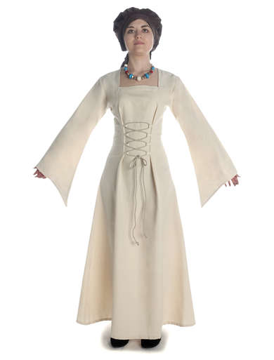 Mittelalter Kleid Amurfina in Beige Frontansicht