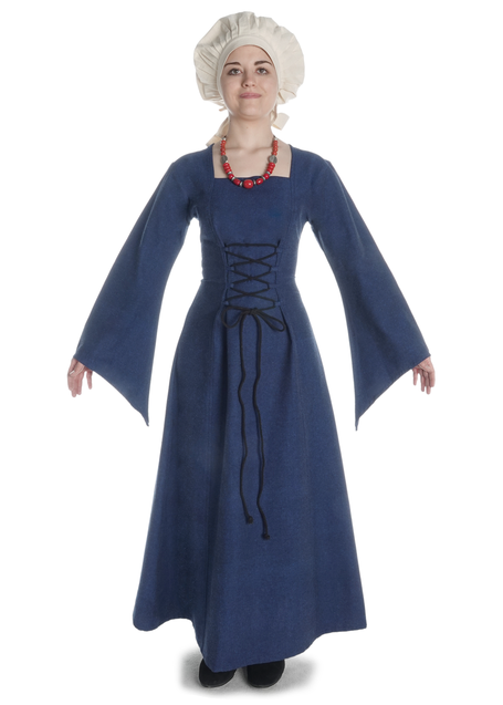 Mittelalter Kleid Amurfina in Blau Frontansicht