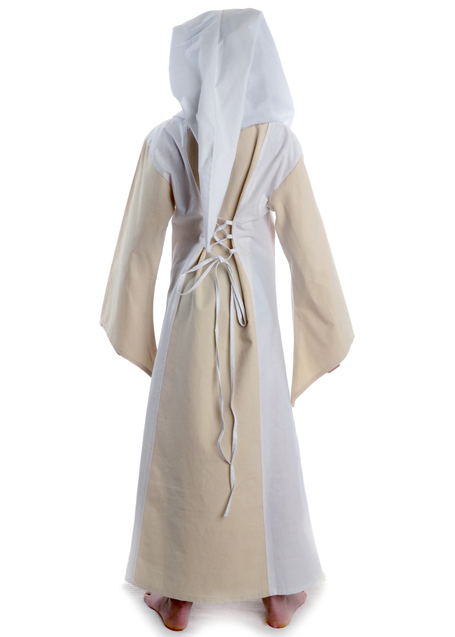 Mittelalter Kinderkleid Obilot in Beige-Weiß Rückansicht