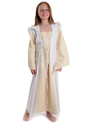 Mittelalter Kinderkleid Obilot in Beige-WeiÃŸ Frontansicht