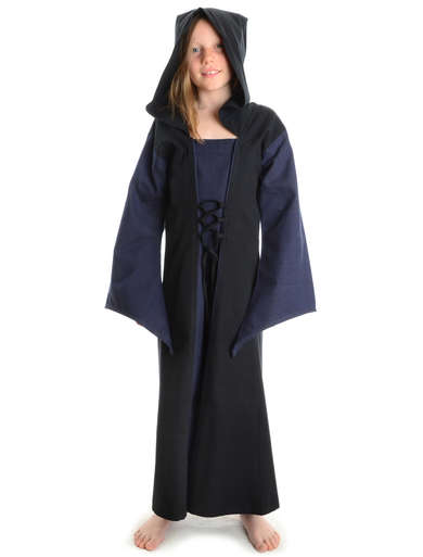 Mittelalter Kinderkleid Obilot in Blau-Schwarz Frontansicht