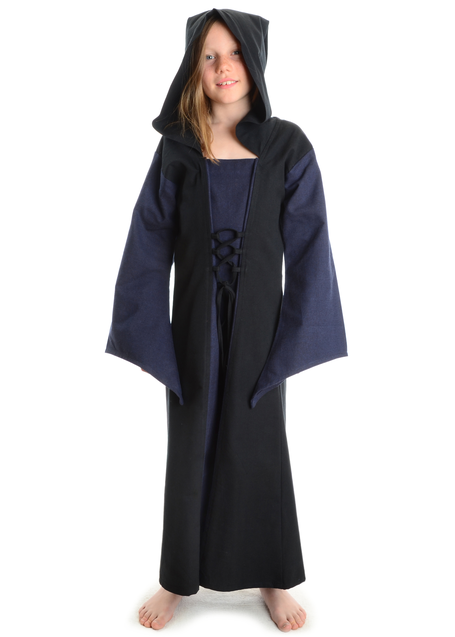 Mittelalter Kinderkleid Obilot in Blau-Schwarz Frontansicht