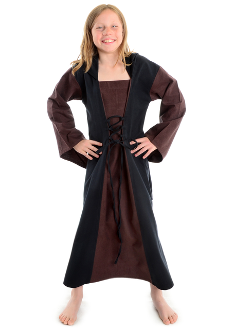 Mittelalter Kinderkleid Obilot in Braun-Schwarz Frontansicht