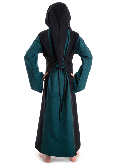 Mittelalter Kinderkleid Obilot in Grün-Schwarz Rückansicht 2