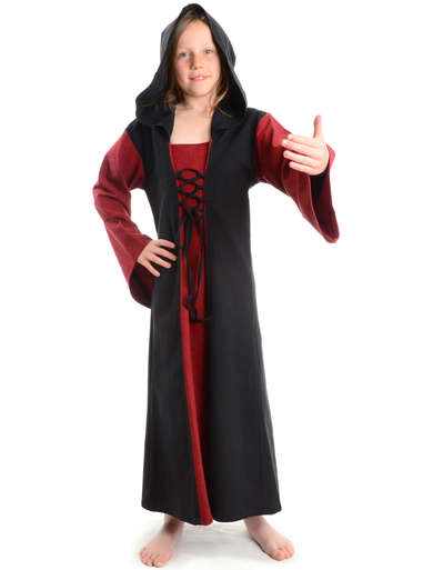 Mittelalter Kinderkleid Obilot in Rot-Schwarz Frontansicht