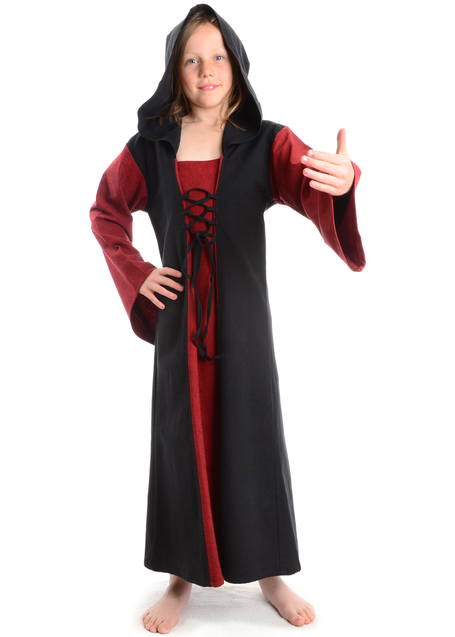 Mittelalter Kinderkleid Obilot in Rot-Schwarz Frontansicht