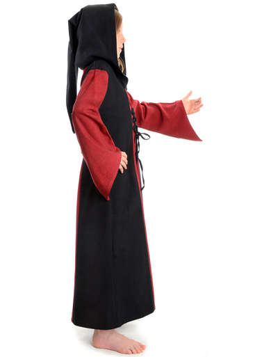 Mittelalter Kinderkleid Obilot in Rot-Schwarz Seitenansicht