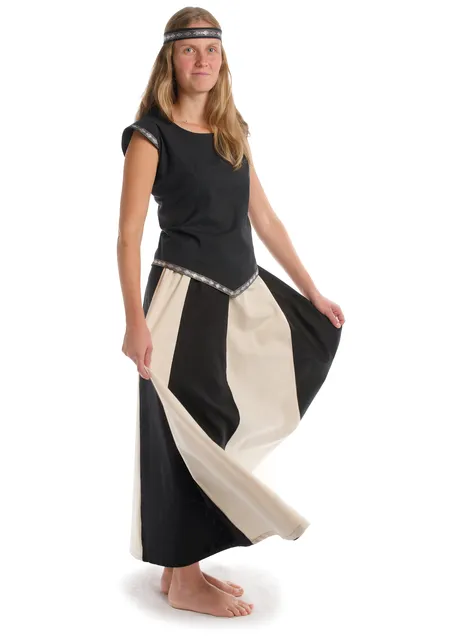 Mittelalter Rock Ginover in Schwarz-Beige Seitenansicht