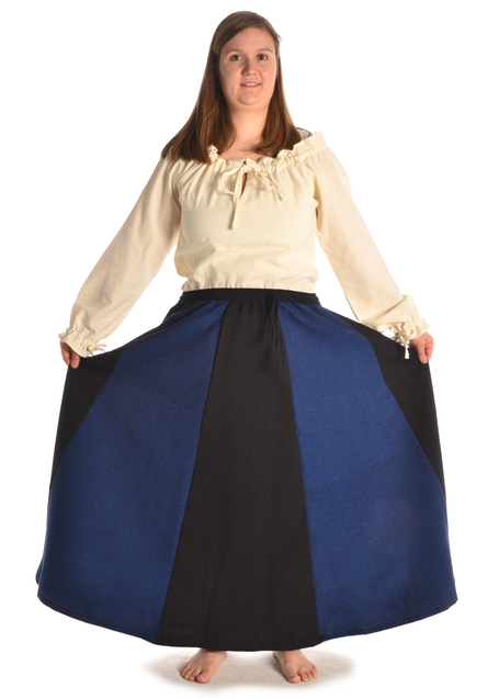 Mittelalter Rock Ginover in Schwarz-Blau Frontansicht 3